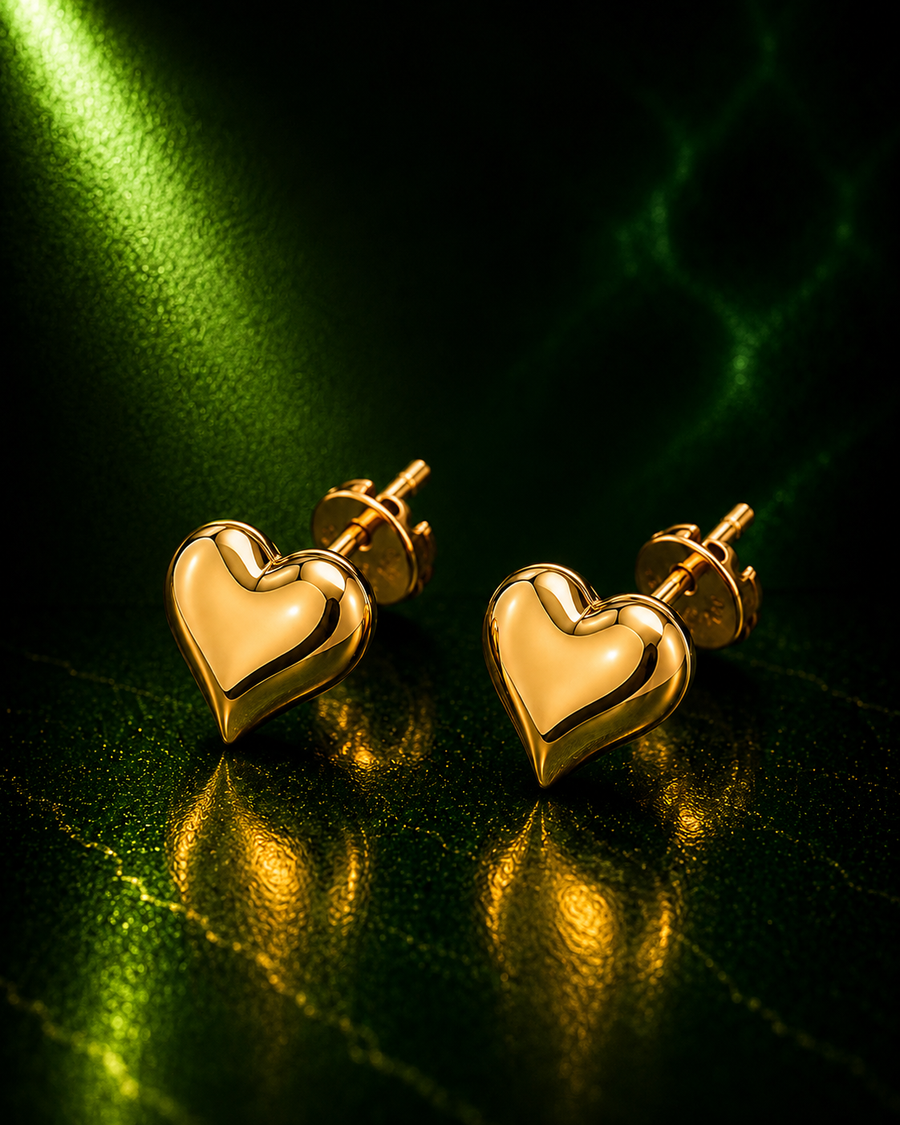 Gold Heart Stud Earrings